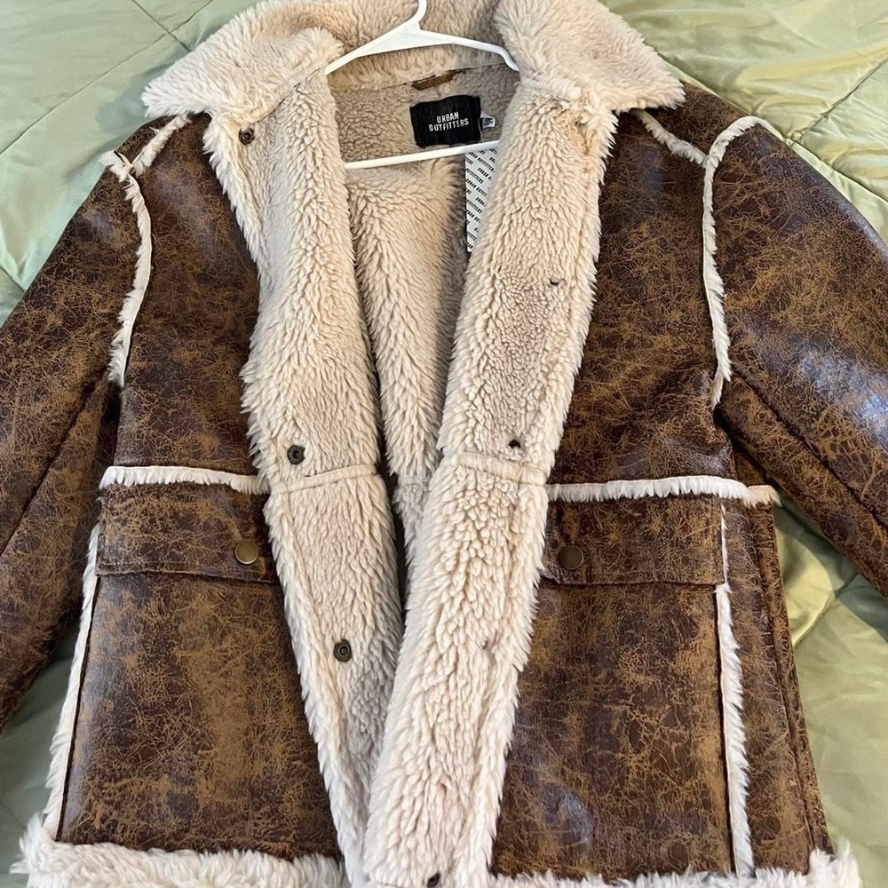 Urban Outfitters Distressed Faux Leather Shearling Coat